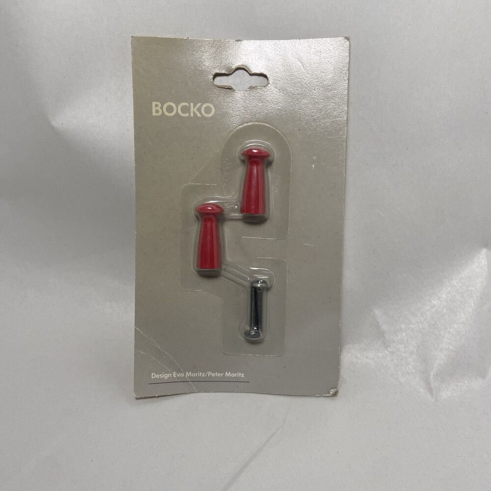 Ikea Bocko Red Plastic Drawer Pulls Lot of 2 New  Sealed Pkg Mounting Screws